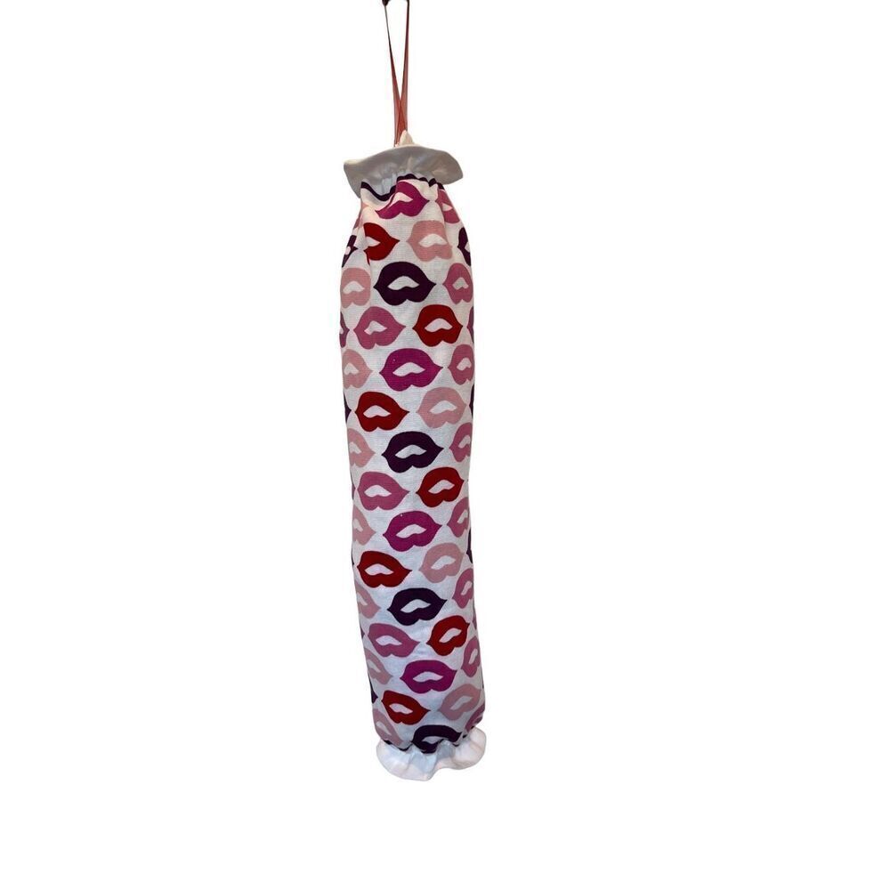Handmade Plastic Bag Holder- Pink Lips Kisses